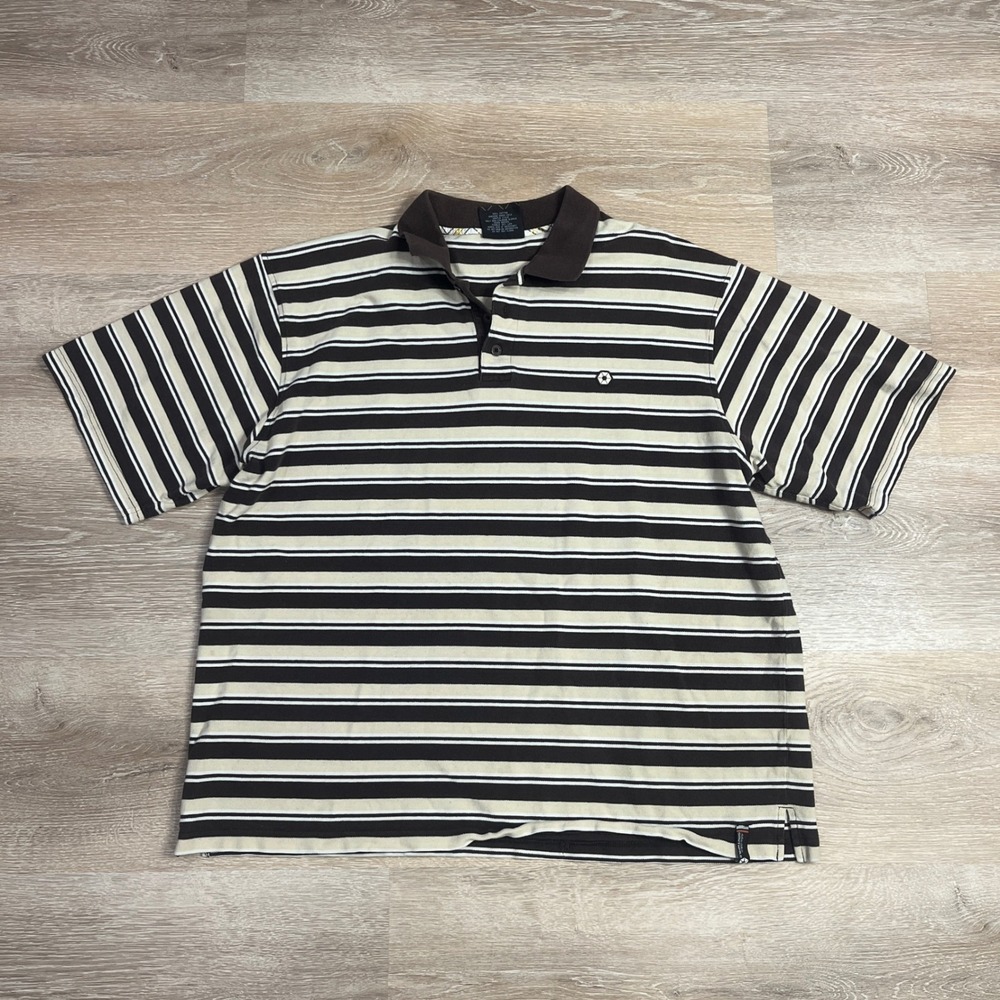 Southpole Mens 3XL Striped Polo Shirt Brown Cream Short Sleeve 3XL Y2K